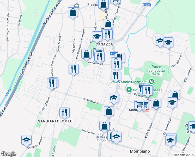 map of restaurants, bars, coffee shops, grocery stores, and more near 20 Via Carlo Fisogni in Brescia
