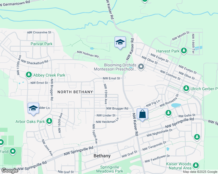 map of restaurants, bars, coffee shops, grocery stores, and more near 7164 Northwest 159th Avenue in Portland