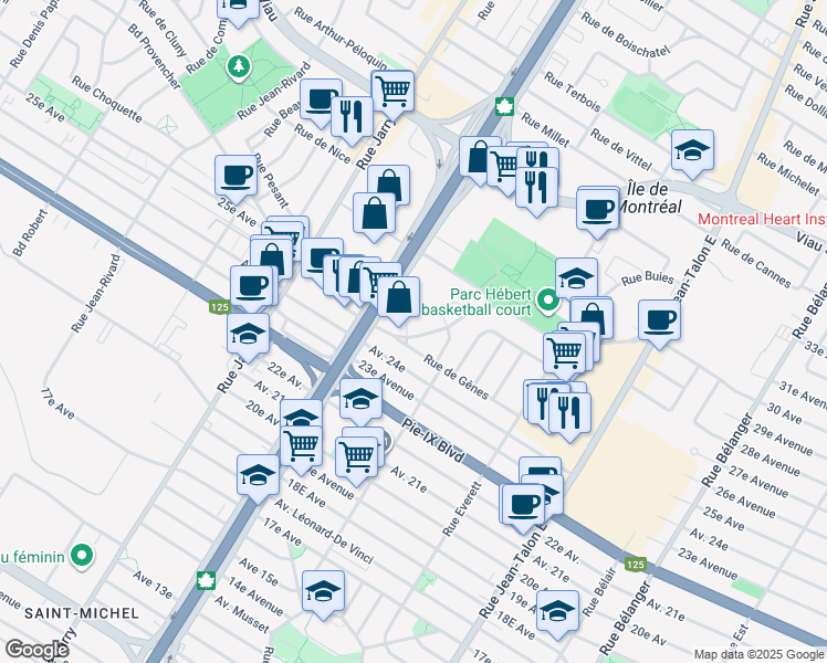 map of restaurants, bars, coffee shops, grocery stores, and more near 7717 Boulevard Provencher in Montréal