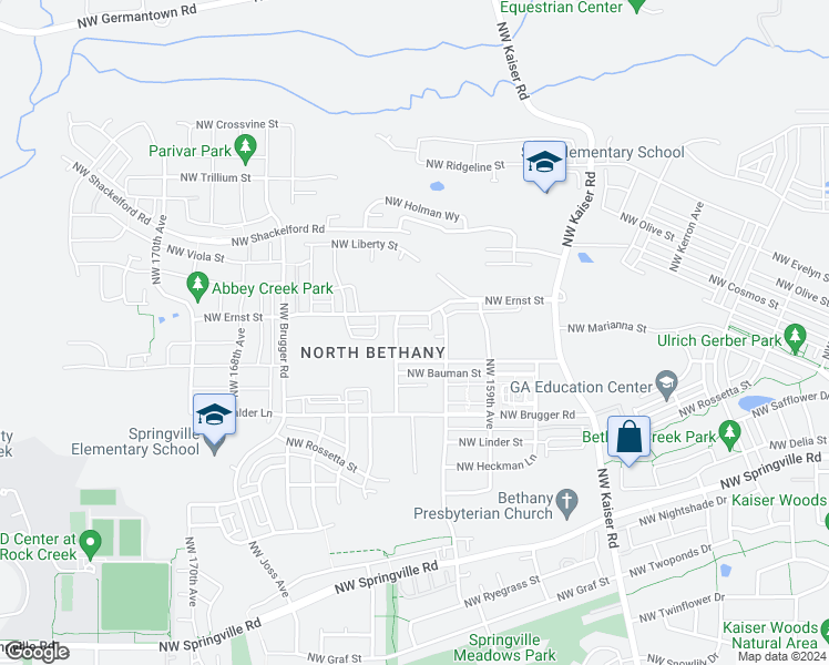 map of restaurants, bars, coffee shops, grocery stores, and more near 16138 Northwest Reliance Lane in Portland