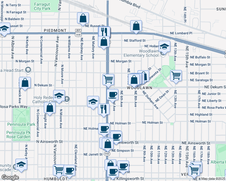 map of restaurants, bars, coffee shops, grocery stores, and more near in Portland