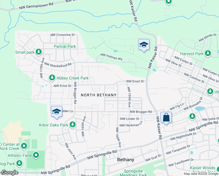 map of restaurants, bars, coffee shops, grocery stores, and more near 16141 Northwest Reliance Lane in Portland