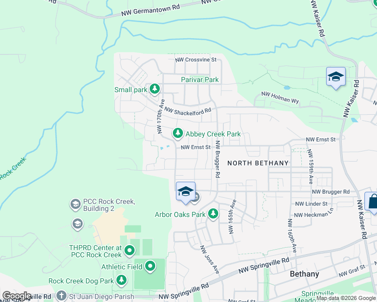 map of restaurants, bars, coffee shops, grocery stores, and more near 16958 Northwest Tristan Street in Portland