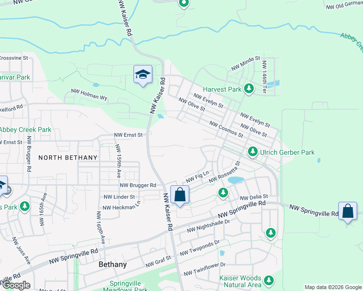map of restaurants, bars, coffee shops, grocery stores, and more near 7190 Northwest Kaiser Road in Portland