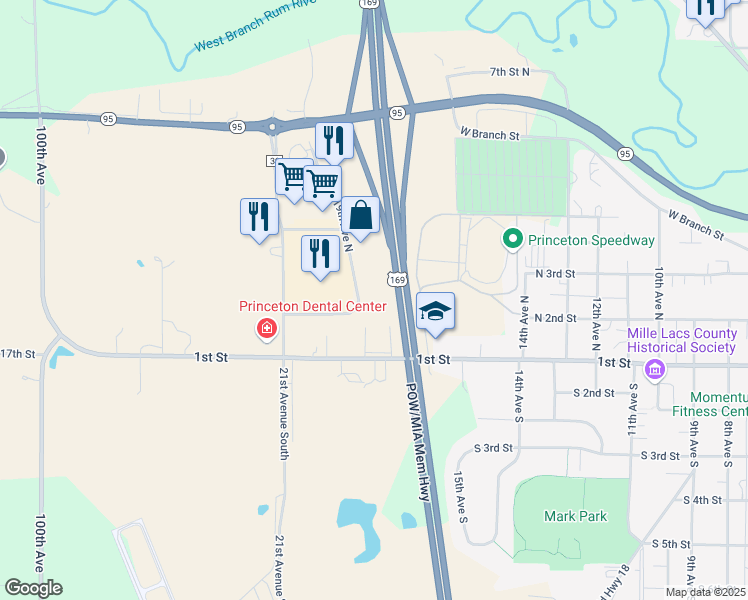 map of restaurants, bars, coffee shops, grocery stores, and more near 200 19th Avenue North in Princeton