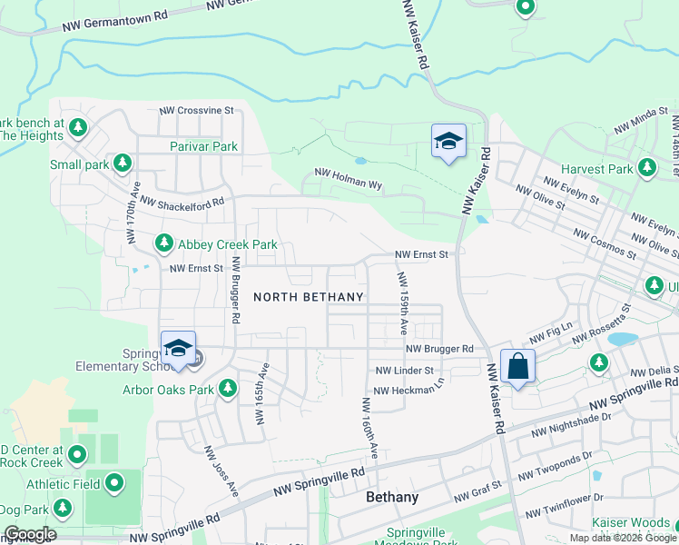 map of restaurants, bars, coffee shops, grocery stores, and more near 16149 Northwest Reliance Lane in Portland