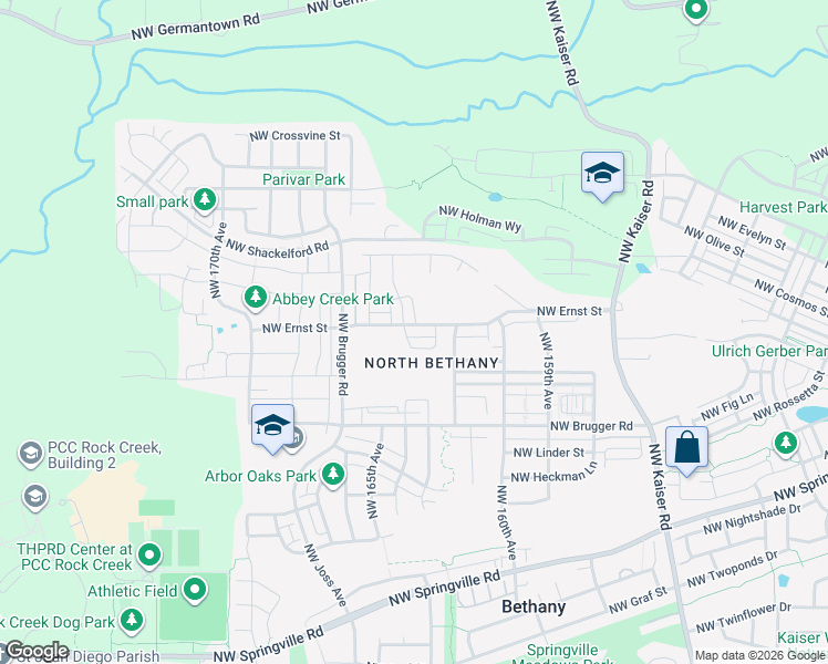map of restaurants, bars, coffee shops, grocery stores, and more near 16376 Northwest Ernst Street in Portland