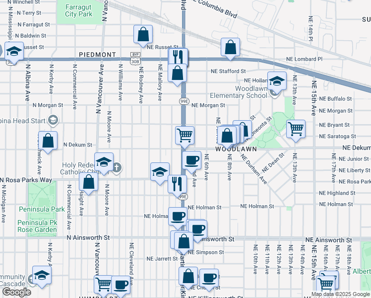 map of restaurants, bars, coffee shops, grocery stores, and more near in Portland