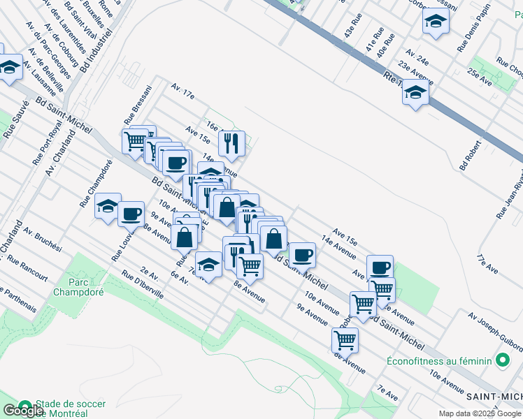 map of restaurants, bars, coffee shops, grocery stores, and more near 3272 Rue Sainte Lucie in Montréal