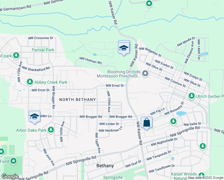 map of restaurants, bars, coffee shops, grocery stores, and more near 15798 Northwest Ernst Street in Portland