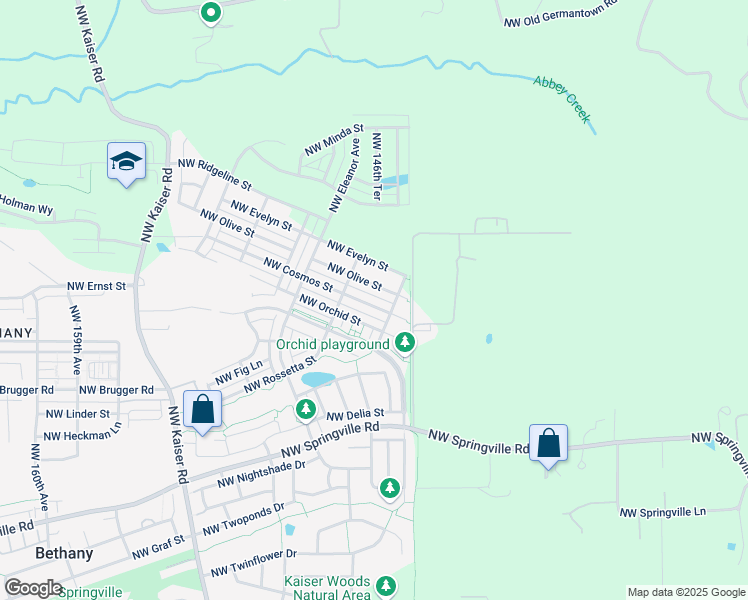 map of restaurants, bars, coffee shops, grocery stores, and more near 14634 Northwest Cosmos Street in Portland