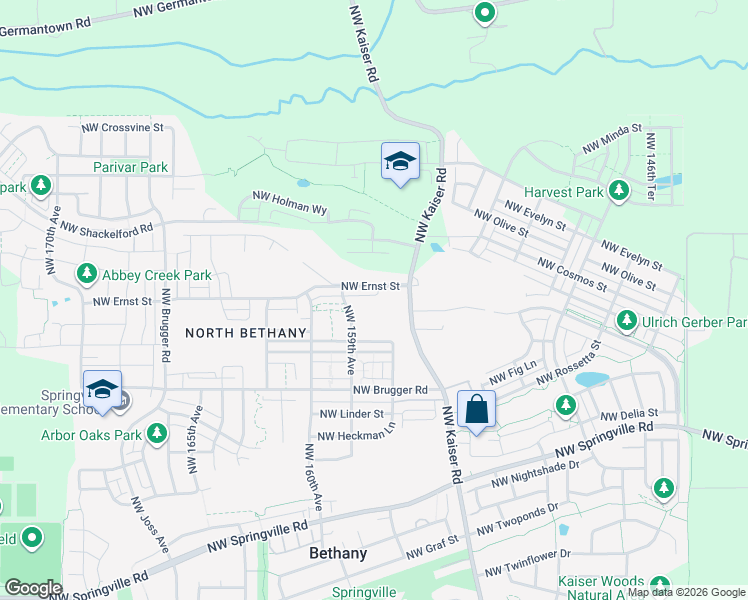 map of restaurants, bars, coffee shops, grocery stores, and more near 15800 Northwest Sparks Lane in Portland