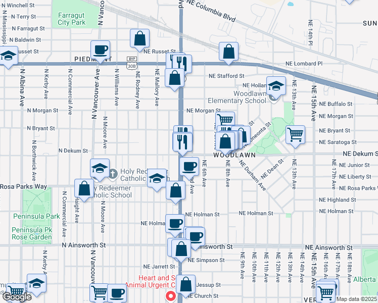 map of restaurants, bars, coffee shops, grocery stores, and more near in Portland