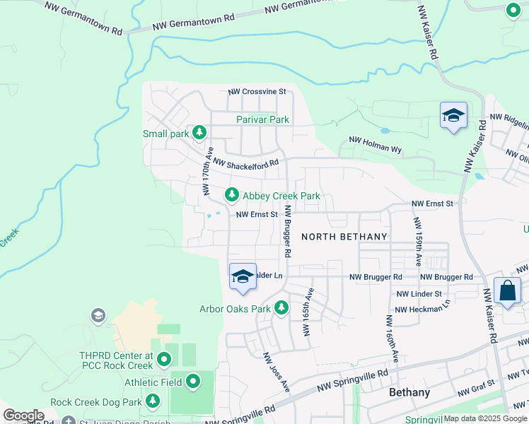 map of restaurants, bars, coffee shops, grocery stores, and more near 7154 Northwest 168th Avenue in Portland