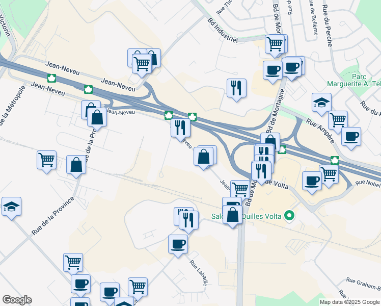 map of restaurants, bars, coffee shops, grocery stores, and more near 896 Rue Jean-Neveu in Longueuil