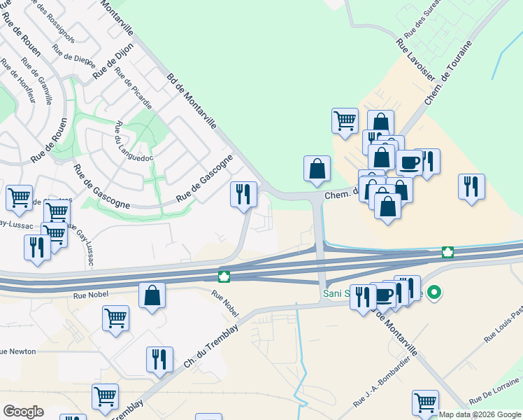 map of restaurants, bars, coffee shops, grocery stores, and more near in Boucherville