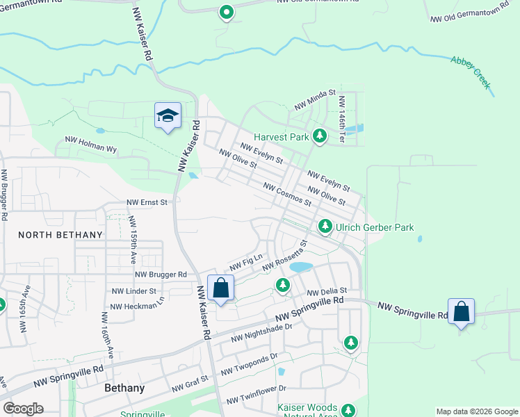 map of restaurants, bars, coffee shops, grocery stores, and more near 7190 Northwest Kaiser Road in Portland