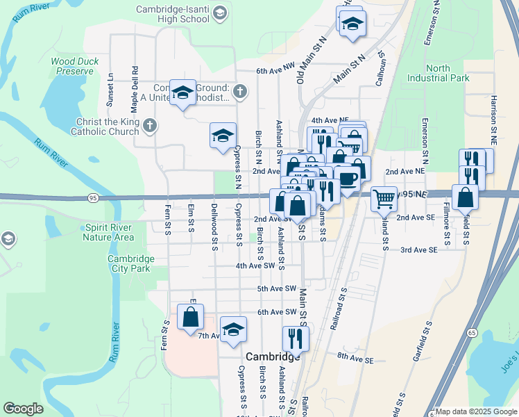 map of restaurants, bars, coffee shops, grocery stores, and more near 237 2nd Avenue Southwest in Cambridge