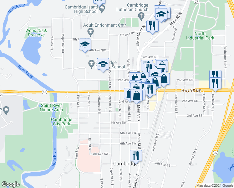 map of restaurants, bars, coffee shops, grocery stores, and more near 313 1st Avenue West in Cambridge