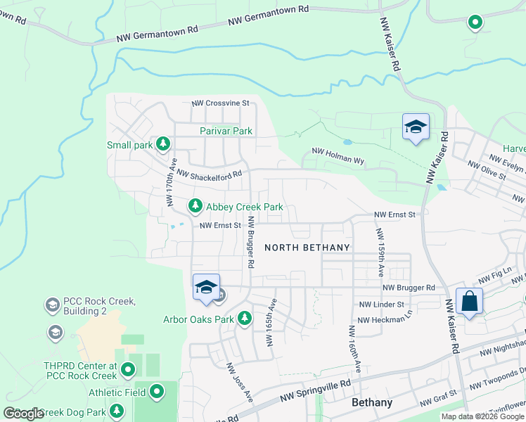 map of restaurants, bars, coffee shops, grocery stores, and more near 7350 Northwest Brugger Road in Portland