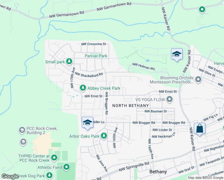 map of restaurants, bars, coffee shops, grocery stores, and more near 7350 Northwest Brugger Road in Portland