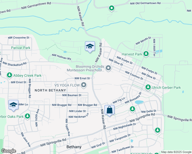 map of restaurants, bars, coffee shops, grocery stores, and more near 7250 Northwest Kaiser Road in Portland