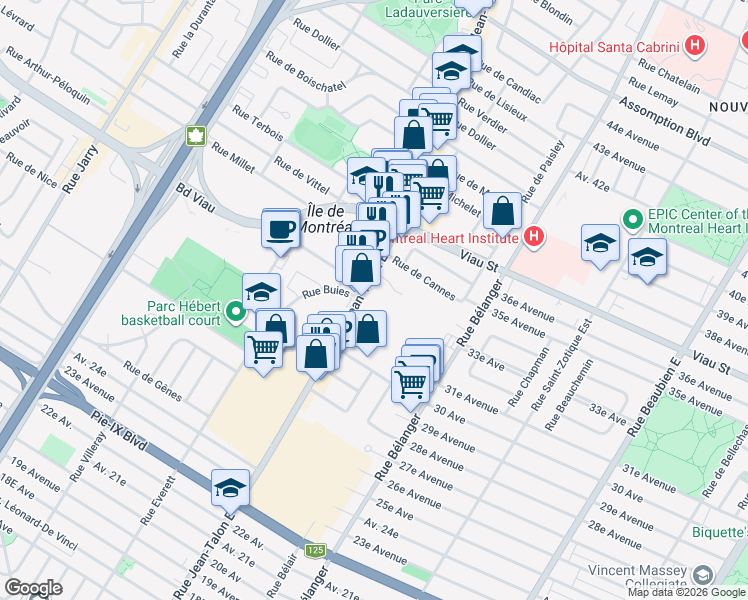 map of restaurants, bars, coffee shops, grocery stores, and more near 4720 Rue Jean-Talon Est in Montréal