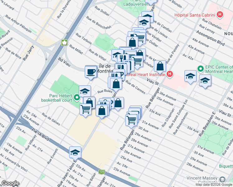 map of restaurants, bars, coffee shops, grocery stores, and more near 4720 Rue Jean-Talon Est in Montréal
