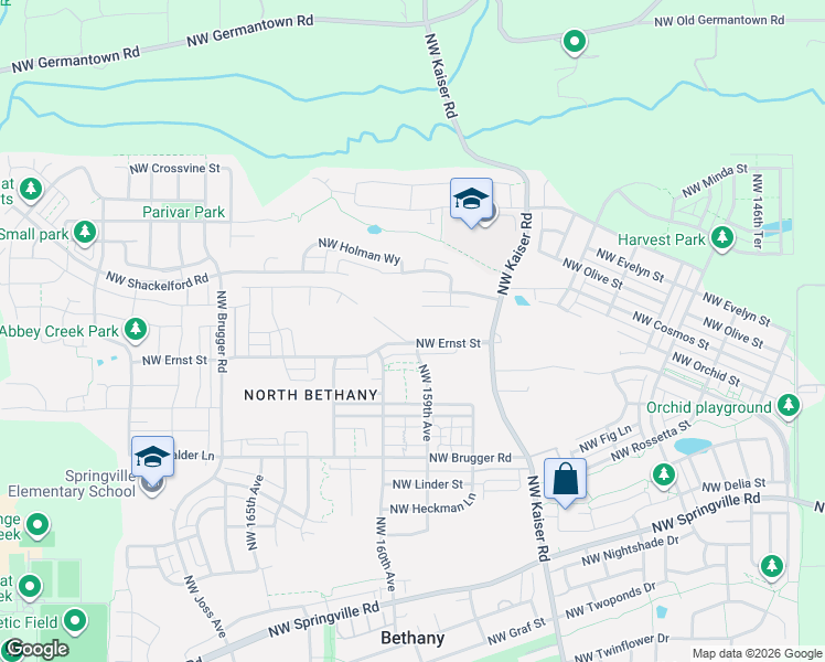 map of restaurants, bars, coffee shops, grocery stores, and more near 7325 Northwest Kaiser Road in Portland