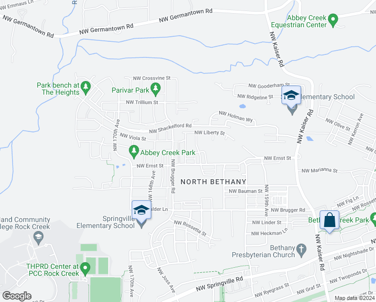map of restaurants, bars, coffee shops, grocery stores, and more near 16495 Northwest Harglow Lane in Portland