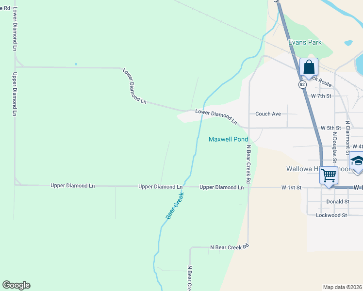 map of restaurants, bars, coffee shops, grocery stores, and more near 70895 Cottonwood Road in Wallowa
