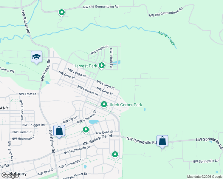 map of restaurants, bars, coffee shops, grocery stores, and more near 14720 Northwest Evelyn Street in Portland