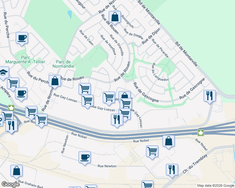 map of restaurants, bars, coffee shops, grocery stores, and more near 236 Rue d'Angoulême in Boucherville