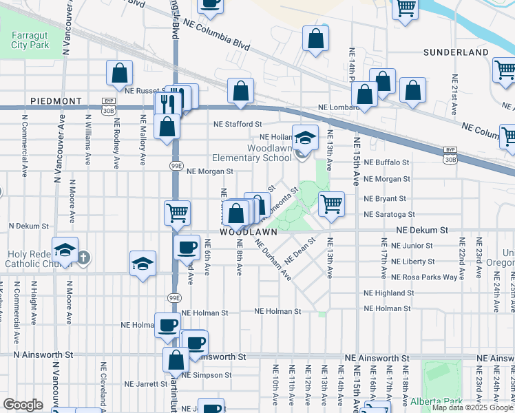 map of restaurants, bars, coffee shops, grocery stores, and more near 862 Northeast Madrona Street in Portland