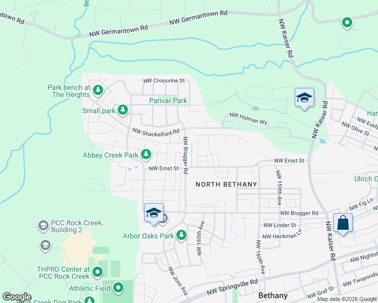 map of restaurants, bars, coffee shops, grocery stores, and more near 7350 Northwest Brugger Road in Portland