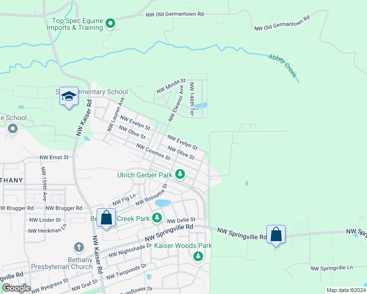 map of restaurants, bars, coffee shops, grocery stores, and more near 14798 Northwest Evelyn Street in Portland