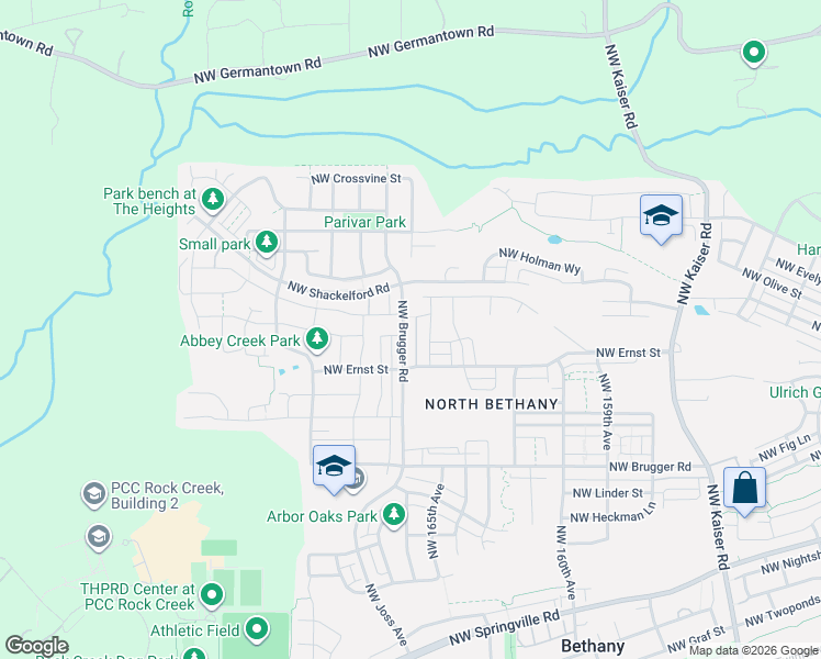 map of restaurants, bars, coffee shops, grocery stores, and more near 7350 Northwest Brugger Road in Portland