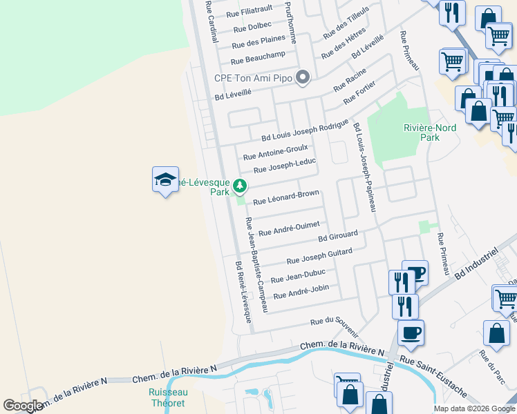 map of restaurants, bars, coffee shops, grocery stores, and more near 688 Rue Léonard-Brown in Saint-Eustache