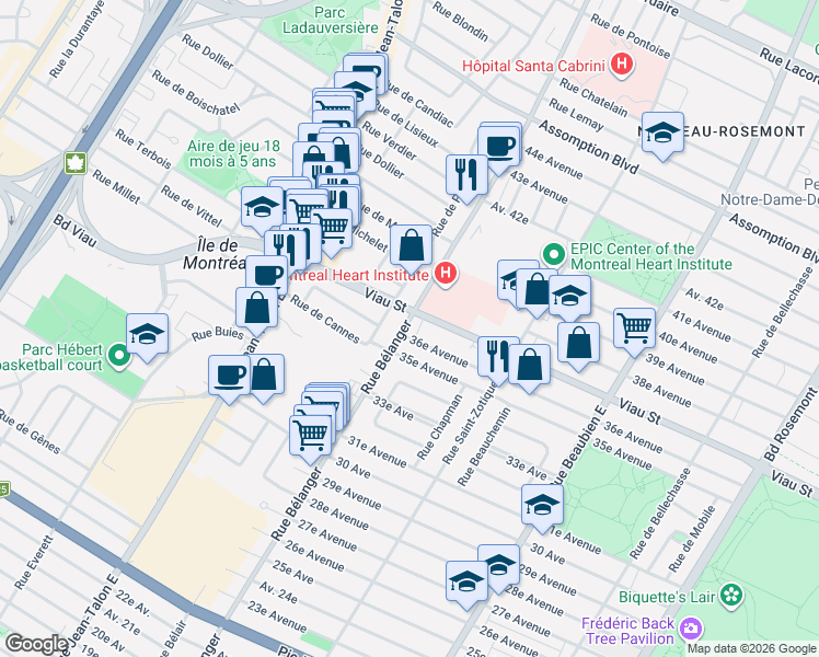 map of restaurants, bars, coffee shops, grocery stores, and more near 4916 Rue Bélanger in Montréal