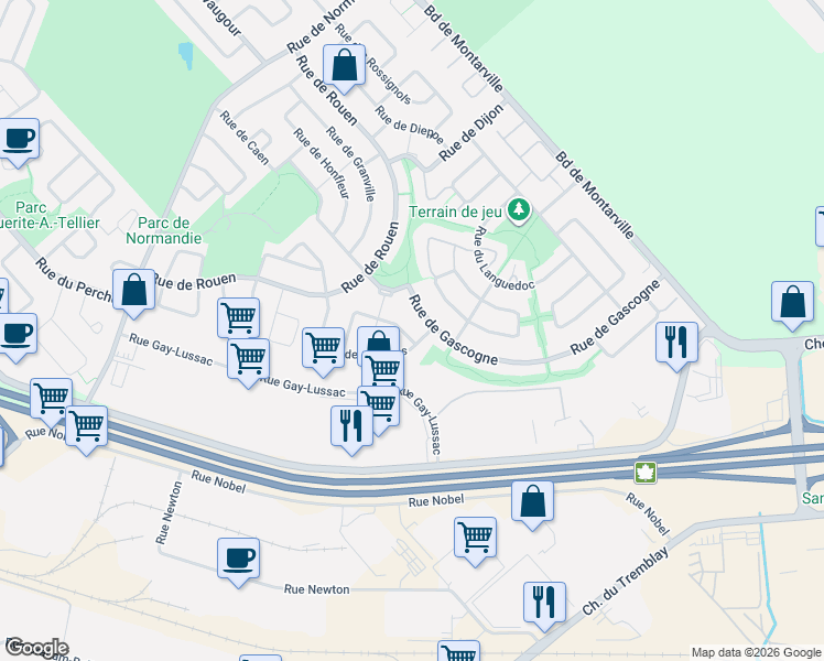 map of restaurants, bars, coffee shops, grocery stores, and more near 281 Rue d'Angoulême in Boucherville