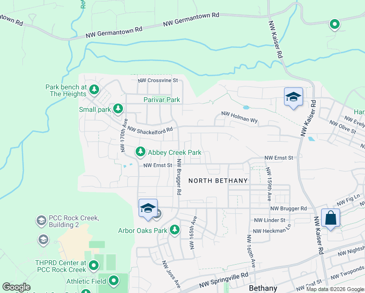 map of restaurants, bars, coffee shops, grocery stores, and more near 7350 Northwest Brugger Road in Portland