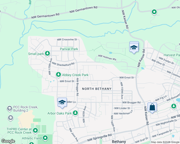 map of restaurants, bars, coffee shops, grocery stores, and more near 7395 Northwest 164th Avenue in Portland