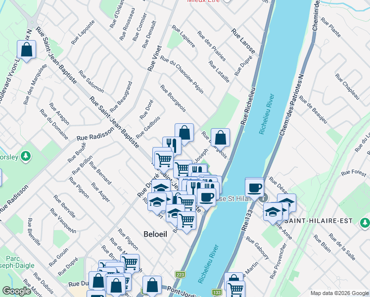 map of restaurants, bars, coffee shops, grocery stores, and more near 981 Rue Dupré in Beloeil