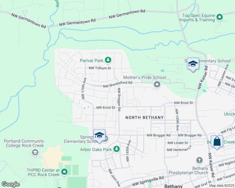 map of restaurants, bars, coffee shops, grocery stores, and more near 7350 Northwest Brugger Road in Portland