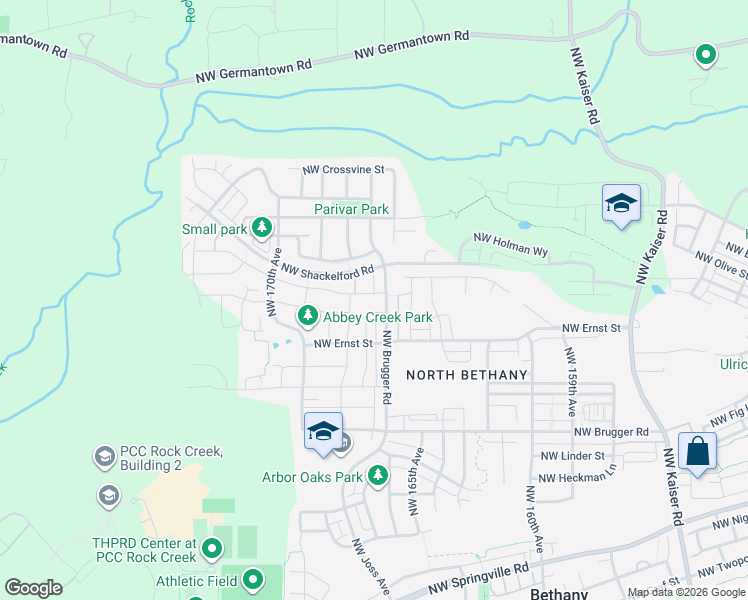map of restaurants, bars, coffee shops, grocery stores, and more near 7350 Northwest Brugger Road in Portland