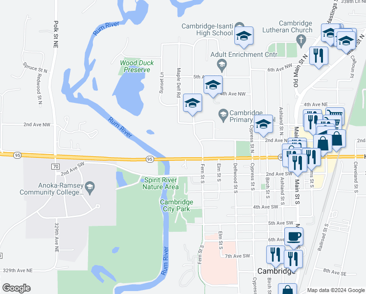 map of restaurants, bars, coffee shops, grocery stores, and more near 798-876 1st Avenue West in Cambridge