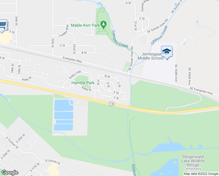 map of restaurants, bars, coffee shops, grocery stores, and more near 4501 Addy Street in Washougal