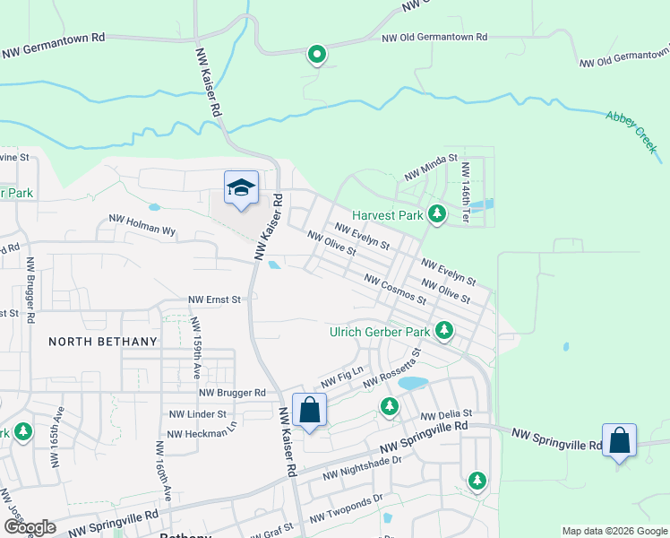 map of restaurants, bars, coffee shops, grocery stores, and more near 15118 Northwest Cosmos Street in Portland