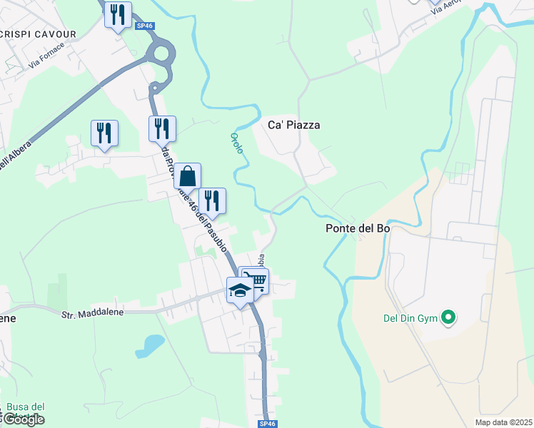 map of restaurants, bars, coffee shops, grocery stores, and more near 63 Strada Lobia in Vicenza