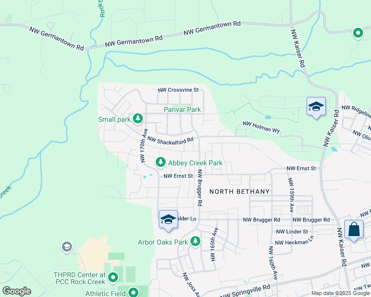 map of restaurants, bars, coffee shops, grocery stores, and more near 16820 Northwest Brugger Road in Portland